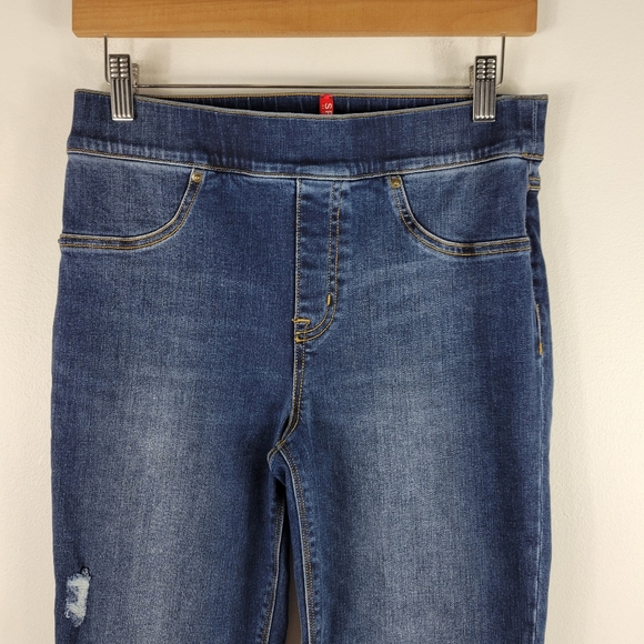 Spanx Distressed Ankle Skinny Pull On High Waist Released Raw Hem Jeans Jeggings - Picture 3 of 9